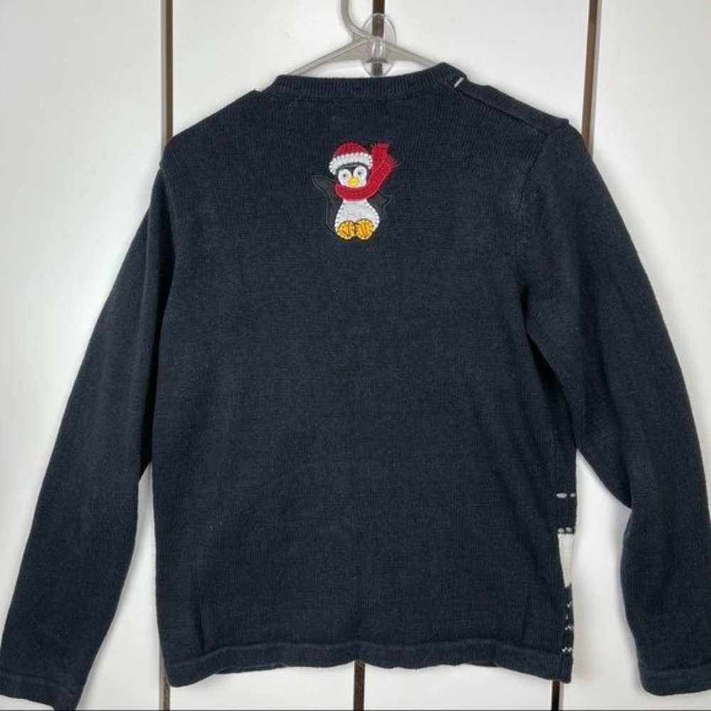 White Stag Black Holiday Embroidered Penguin Button Up Cardigan Size Medium - Picture 4 of 7